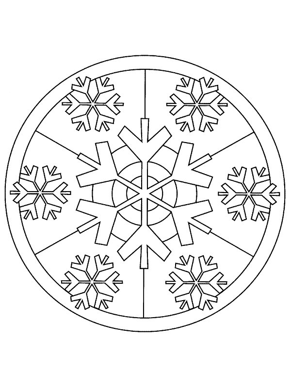 Print Kerstmis Mandala sneeuw kleurplaat